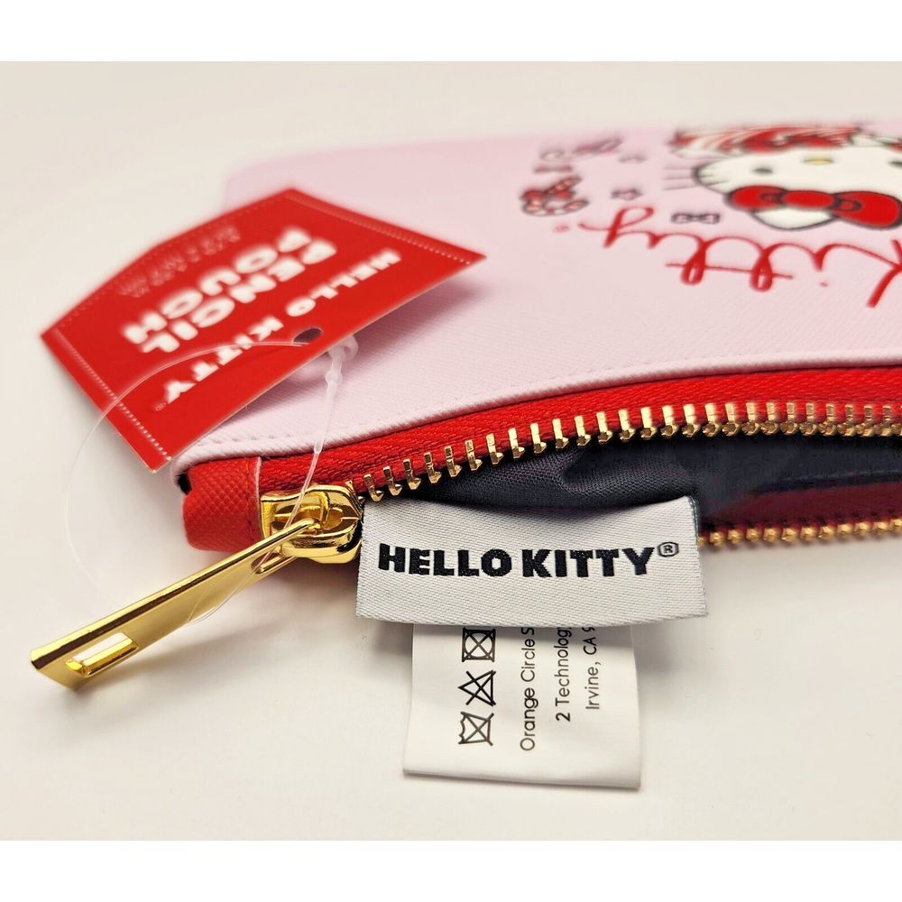 NWT Hello Kitty Candy Cane Small Pink Pencil/ Makeup Pouch Gold Zipper - Picture 6 of 7